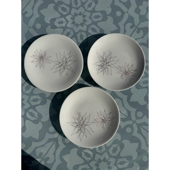 Caribe Other - MCM Caribe Pink Fancy Atomic Starburst Plates Set of 3 White Gray Dinnerware VTG